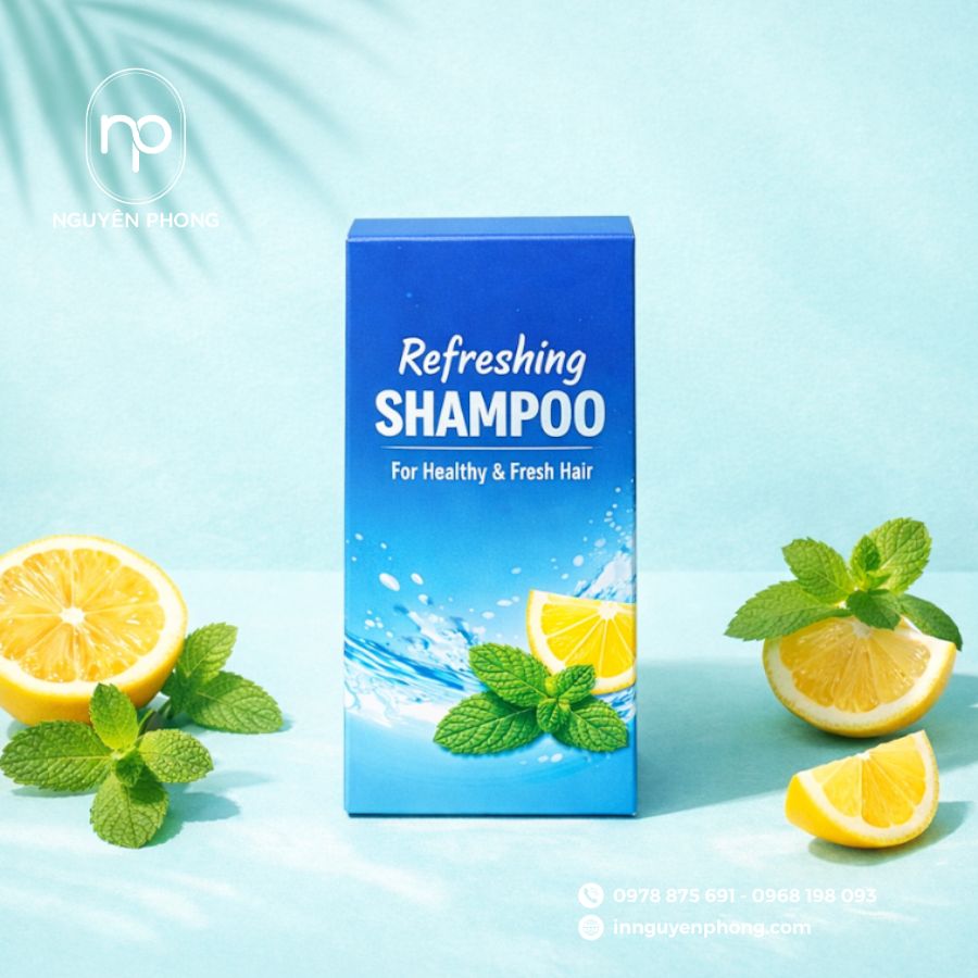 In hộp giấy đựng dầu gội